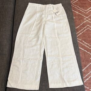 ZARA White Linen Blend Wide Leg Pants | High Rise Summer Trouser NWT